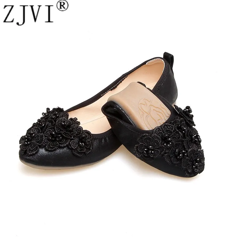 

ZJVI Women round toe flats 2019 summer flat shoes for woman womens fashion flower black gold causal shoes ladies Soft sole shoes