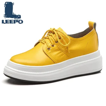 

Spring Flat Platform Shoes Woman Comfortable Luxury Genuine Leather Lace-Up Flats Shoes Women Autumn Fanhion Shoes Ladies