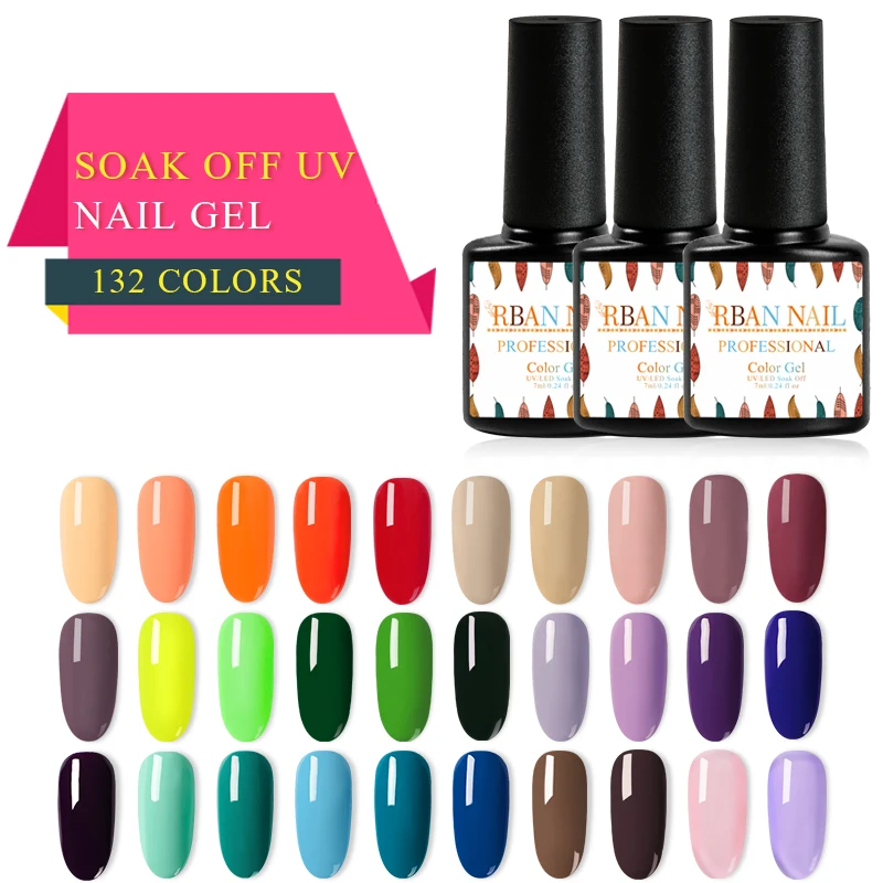 

RBAN NAIL 7ML Gel polish Hybrid Varnish Nail art UV Gel Nail Polish 132 Colors Manicure Semi Permanent Need Base Top Coat Primer