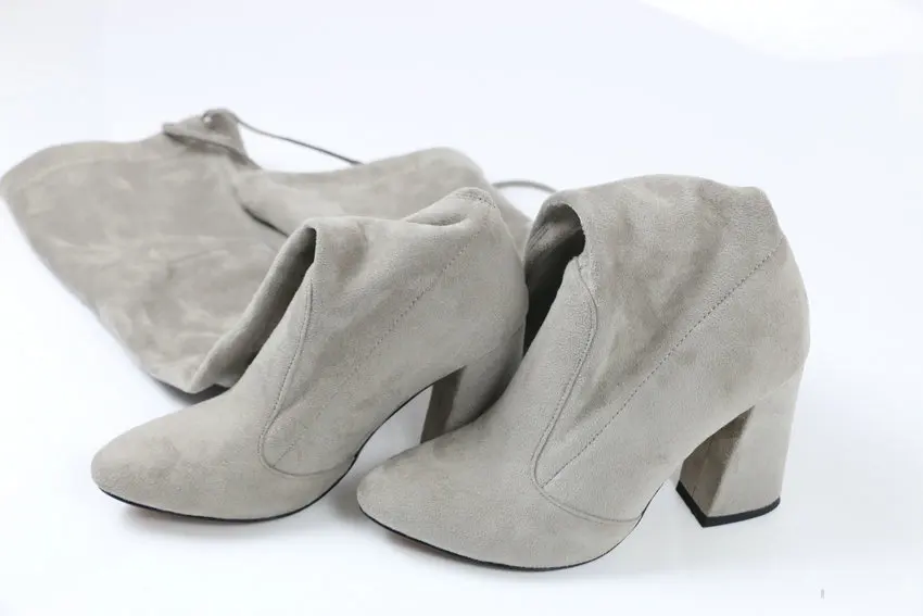 ESVEVA/ г. Женские ботинки ботфорты из флока женские ботинки с круглым носком женские вечерние сапоги из эластичной ткани в западном стиле Большой размер 34-43