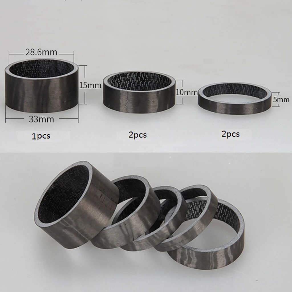 5Pcs/Set Carbon Fiber Bicycle Spacers 5/10/15mm Ultralight Headset Head Part Cycling Washer for 1-1/8inch Stem Road Bike MTB BMX