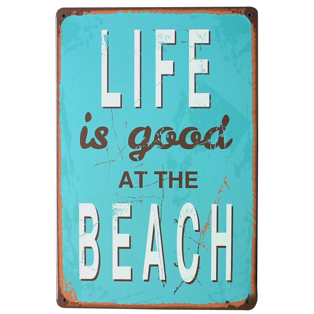 LIFE is GOOD AT THE BEACH Metal Wall Plaque Tin Vintage Sign Motto