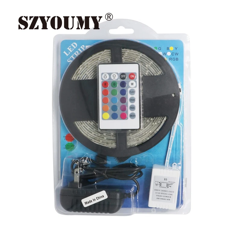 SZYOUMY Водонепроницаемый IP65 RGB Светодиодные ленты 2835 SMD DC12V светодиодный свет 5 м 300 светодиодный s с 24Key ИК-пульт дистанционного 2A питание