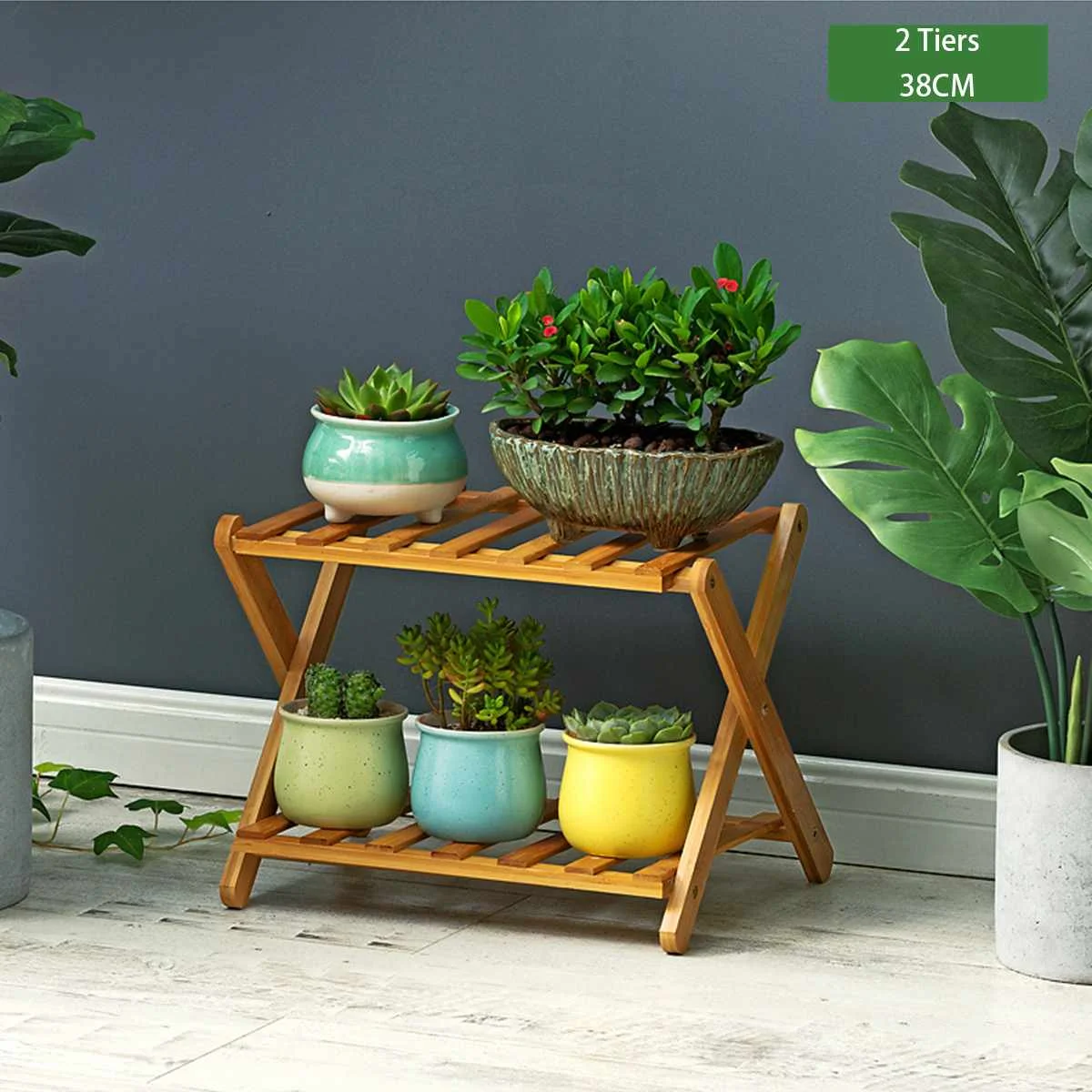 2/3/4/5 Tiers Foldable Natural Plant Stand Flower Pot Decor Shelf Garden Balcony Planter Flower Pot Tray Display Rack