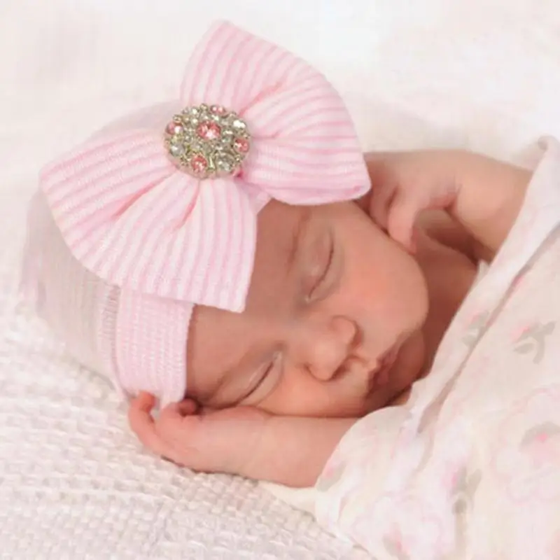 Cute Crochet Baby Spring Hat Newborn Beanie With Bow For Baby Girls