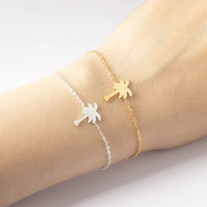 

Fashion Summer Palm Tree Bracelet Stainless Steel Women Girls Beach Bracelet Boho Chic Holiday Jewelry For Kids Pulseira Bijoux