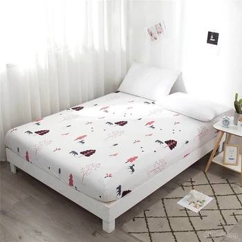 

Nordic Style Winter Snow Forest Animals Printed Fitted Sheet with Elastic Band Adult Children Mattress Cover Polyester Bed Sheet