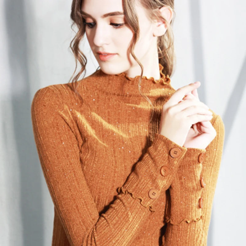 

womens top long sleeve Stand collar t shirt all match tee brown gray red t shirt women bts