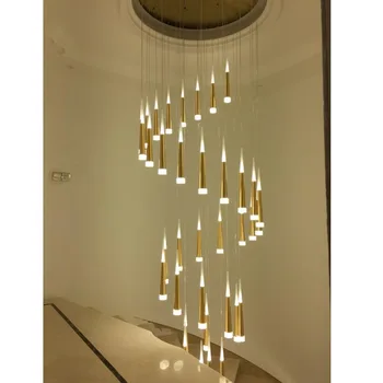 

Nordic modern minimalist villa duplex building creative spiral staircase chandelier long light lamp personality European fixture