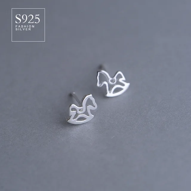 925 Silver Jewelry Small Wooden Horse Earrings Sterling 925 Silver Jewelry Small Wooden Horse Earrings Sterling Korean Wild Simple For Women Gift