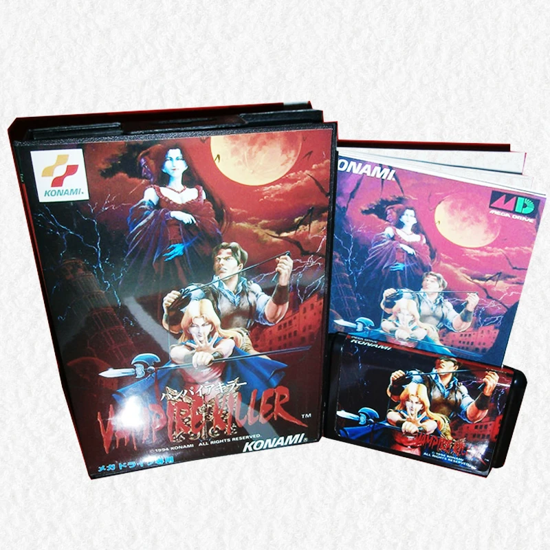 

Vampire Killer Japan Cover with Box and Manual for Sega MegaDrive Video Game Console 16 bit MD card