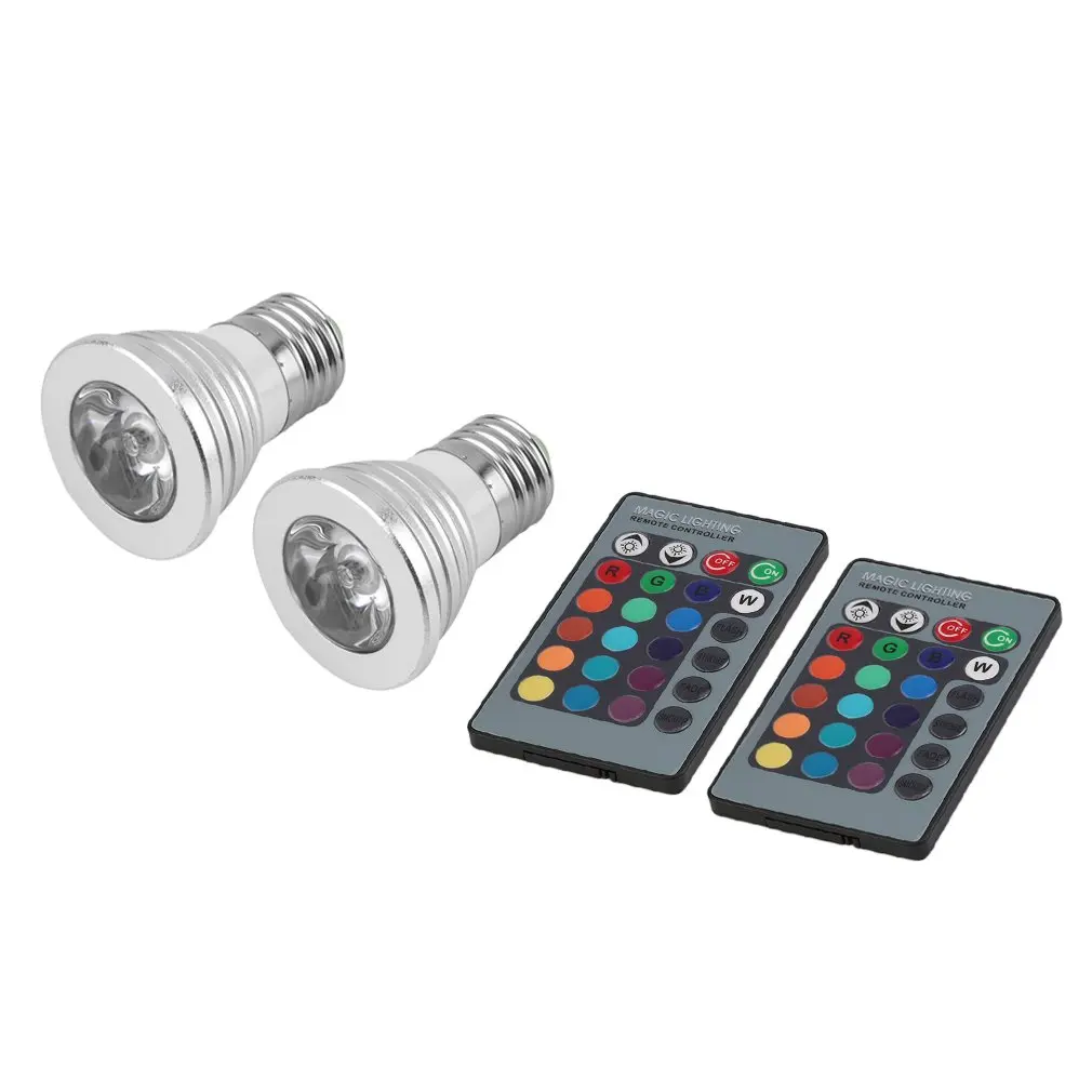 2 шт E27 3W 85-265V RGB Цвет Изменение светодиодный лампочка с пультом дистанционного управления