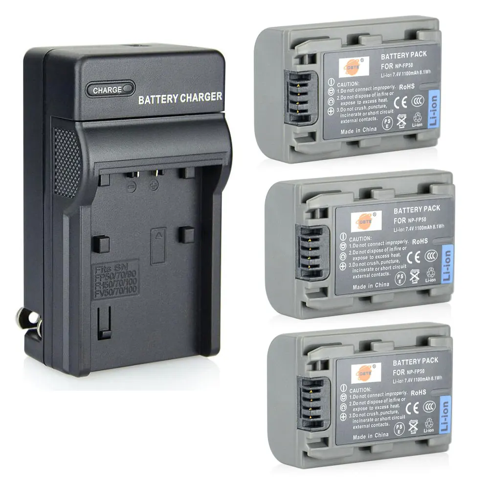

3PCS 1100mAh NP-FP50 NPFP50 Full Decoding Battery for Sony DCR-HC30 40 43E 65 85 94E 96 DCR-SR30 hdr-cx 190 e+Battery Charger
