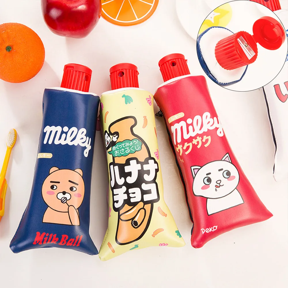 

Cute Cartoon Creative Toothpaste Waterproof Pencil Cases Pencil Sharpener pencil pen holders for students new A30