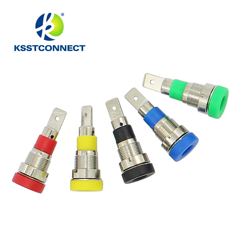 

PS241 Low Profile High temperature Nylon Insulated Metal Clad 4mm Panel Mount sockets Banana Jack W 4.8 Faston Connection Tab