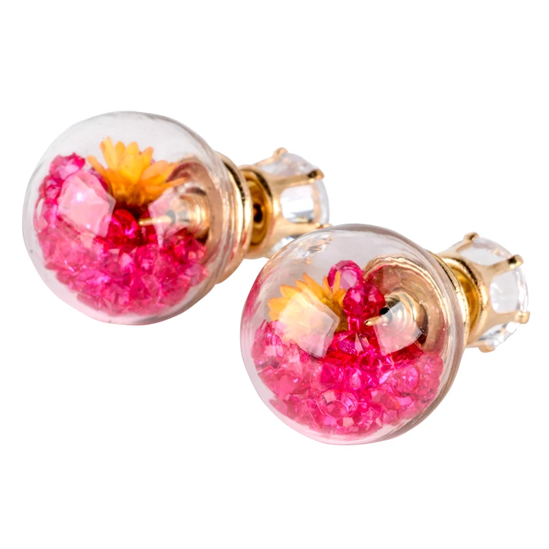 Hot Fashion Women Lady Elegant Flower Spherical Rhinestone Ear Stud Earrings