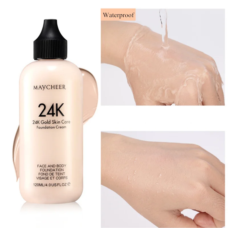 

24K Gold Skin Care Foundation Cream Waterproof Make Up Mineral Liquid Foundation Full Cover Base Concealer Makeup Cosmetics