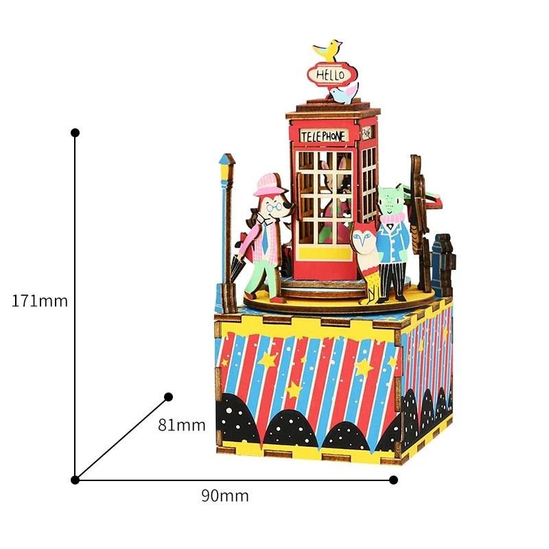 Robotime DIY телефонная будка 3D игра деревянная головоломка в сборе вращающаяся музыкальная шкатулка игрушка подарок для детей взрослых AM401