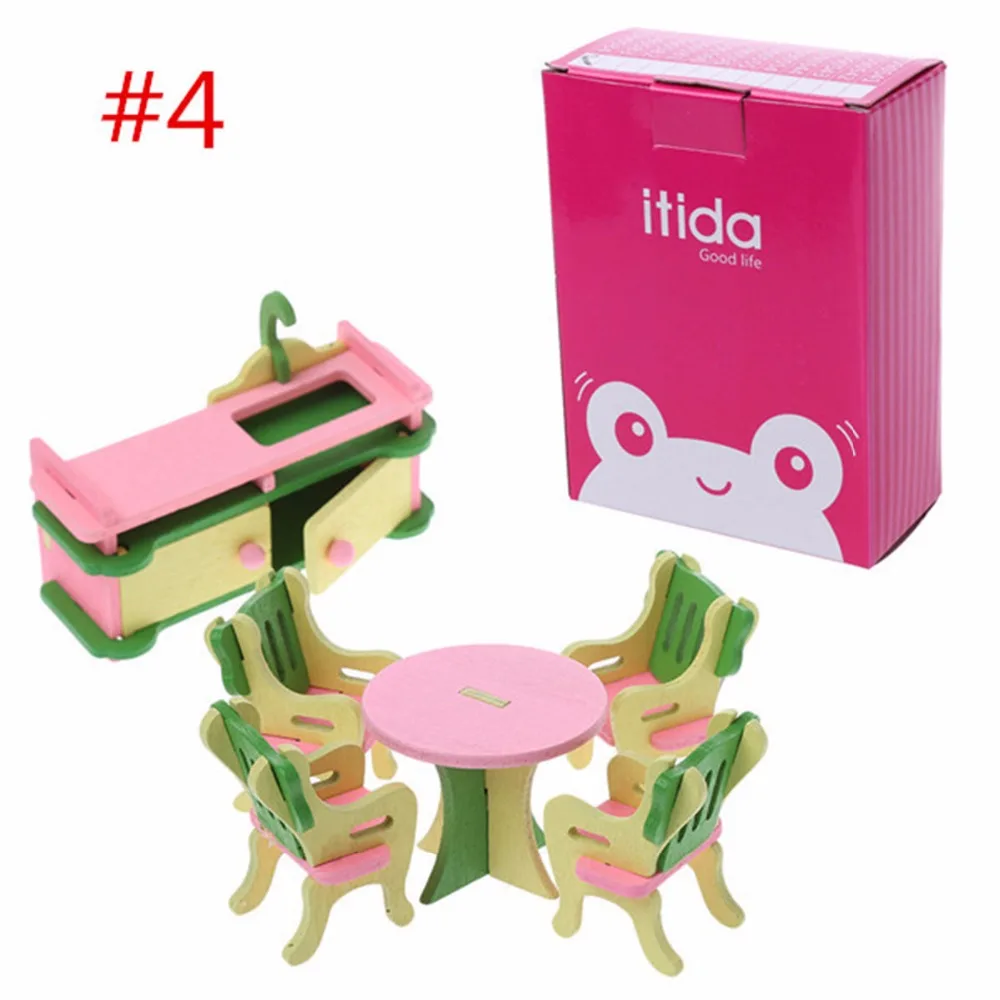12Styles Kid Wooden Furniture Dolls House Miniature Bath Bed Living Room Children Toy Gift-M15