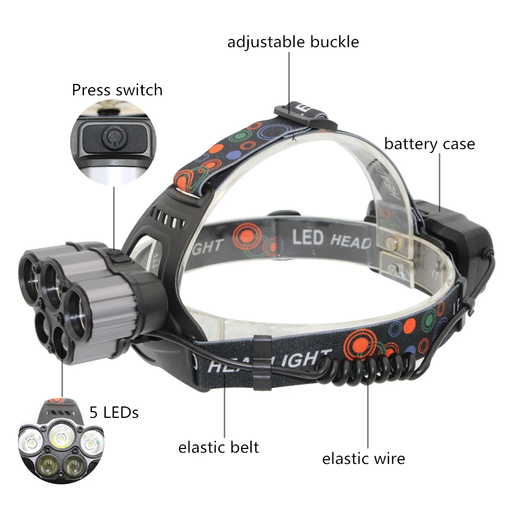 15000Lm 3 XML T6 + 2 Q5 LED 6 режимов светодиодные фары налобный фонарь 18650 Головной для охоты