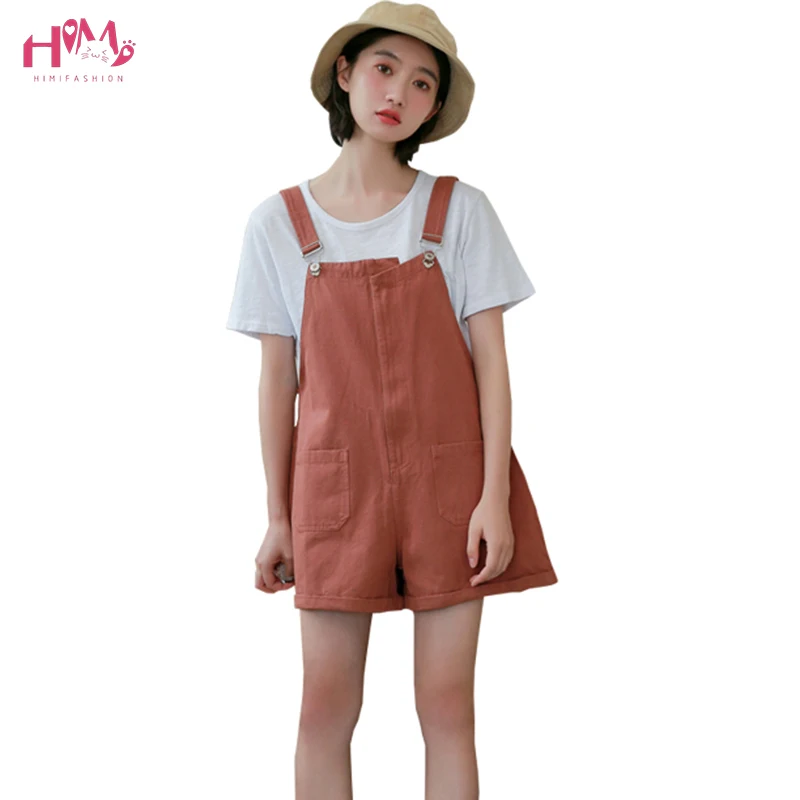 

Women Summer Denim Jumpsuits Casual High Waist Jeans Romper Ulzzang Playsuits Fashion Orange Loose Overalls Shorts For Ladies