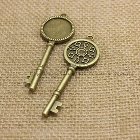

(10 pieces/lot) Antique Bronze Metal Alloy Keys 25*71(Fit 20mm Diy) Round Cabochon Settings Jewelry Pendant Blanks Charms T0264