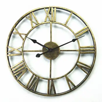 

New 3D Circular Retro Roman 47cm Wrought Hollow Iron Vintage Large Mute Decorative Wall Clock On The Wall Decoration For Home