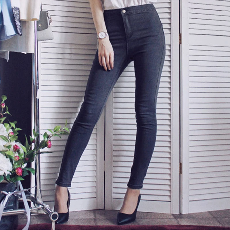 

MYDC High-waist vintage full length skinny solid jeans women 2018 new high elestic pencil denim pants
