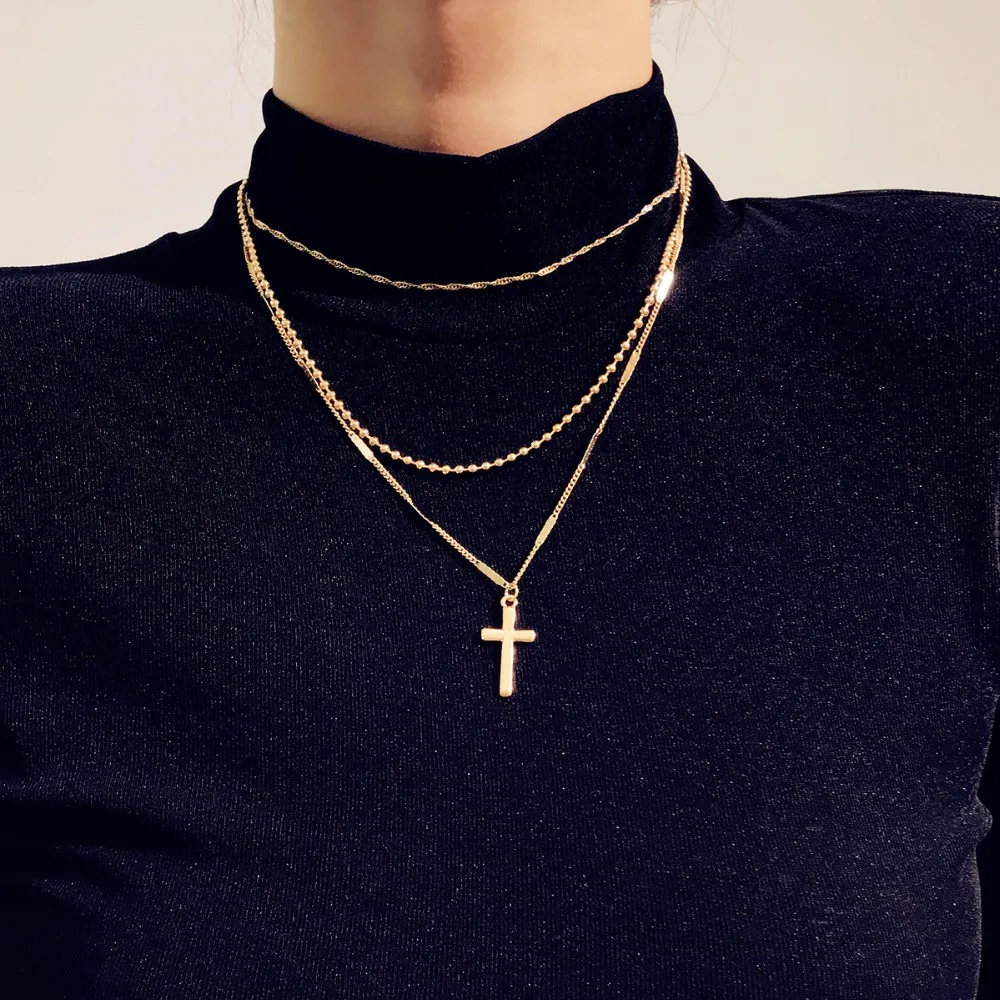

DIEZI Vintage Cross Pendant Necklace For Women Jewelry Boho Silver Gold Color Choker Chain Neckless For Girls Jewellery
