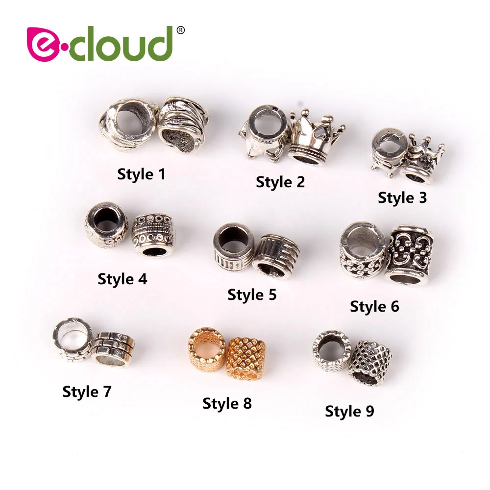 

10Pcs/Lot Silver Metal Beads Set Dreadlock Beads dread beads Different 9 Style Braid Cuffs Clip Beads Unadjustable Hair Rings