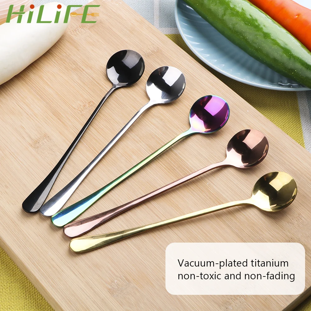 

HILIFE Round Shape Long Handle Spoon Tableware Spoon Home Kitchen Ice Coffee Spoon 18.5 CM Stainless Steel