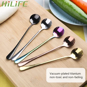 

HILIFE Round Shape Long Handle Spoon Tableware Spoon Home Kitchen Ice Coffee Spoon 18.5 CM Stainless Steel