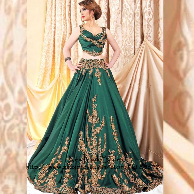 

2019 Dubai Arabic Kaftan Formal Party Prom Gowns Elegant Gold Lace Embroidery Robe De Soiree Two Pieces Muslim Evening Dress