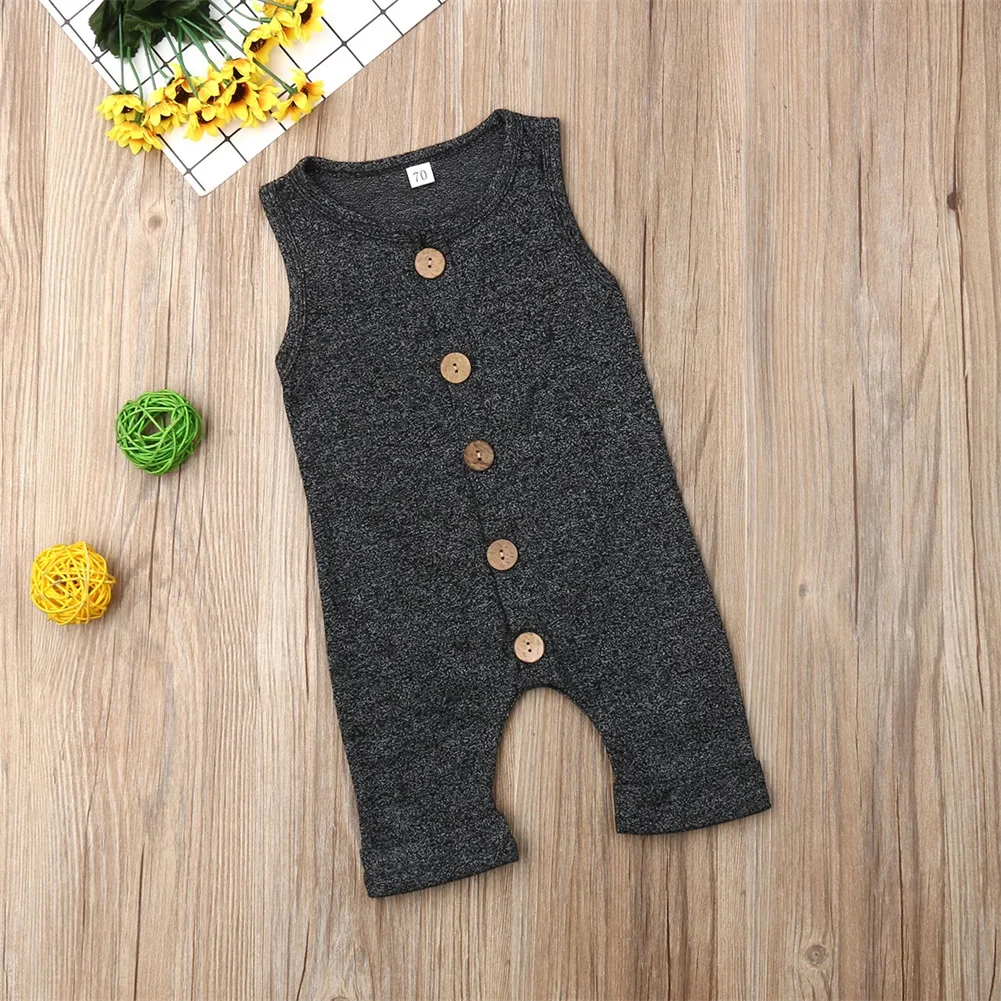 Baby Romper Newborn Baby Boy Girl Button Sleeveless Solid Romper Sunsuit Summer Outfit Kid Clothes