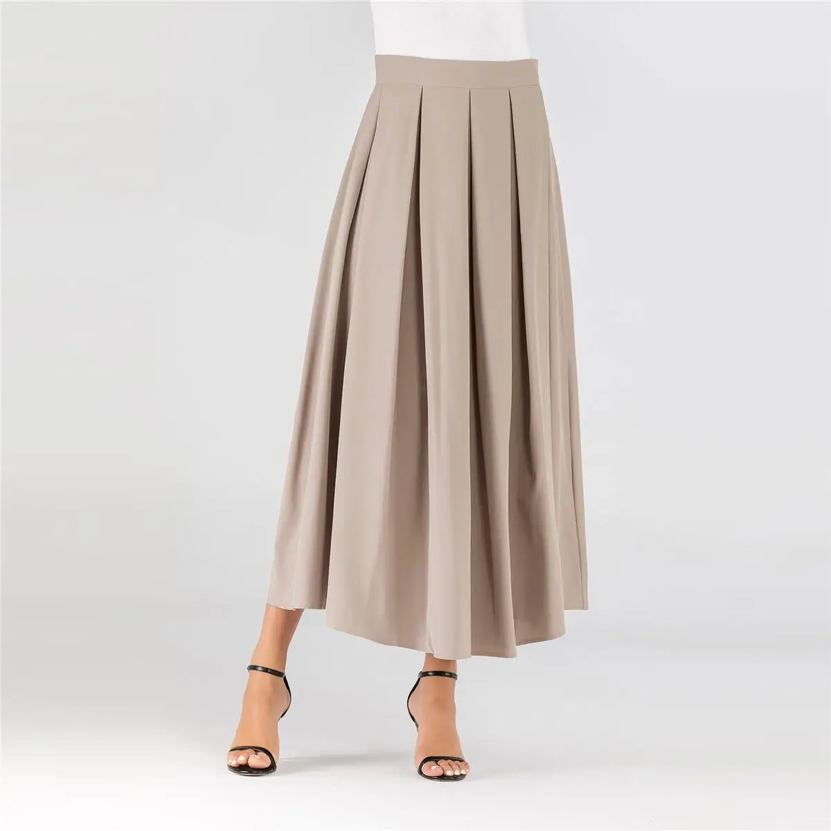 Для женщин расклешенное длинное с коротким и широким подолом круг женская юбка для офиса работы мусульманских Высокая Талия Макси юбка модные штаны драпированные Стиль со складками - Цвет: Khaki Dress