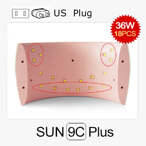 SUNUV SUN9c Плюс 36 Вт 18 Светодиодов УФ-СВЕТОДИОДОВ светильник Ногтя ногтей сушилка для Всех Гели с 30 s/60 s Прекрасно Флэш-решение - Цвет: 36W 9C Plus US Plug