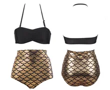 2016 Girls Sexy Swimsuit Mermaid Bikini Women High Waist Bottom Push Up Shells Top Two Piece