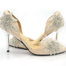 2016 handgefertigten Spitz Starfish Kristall Party Prom Schuhe Champagne Satin Hochzeit Schuhe Frauen Pumpen Mutter der Braut Schuhe