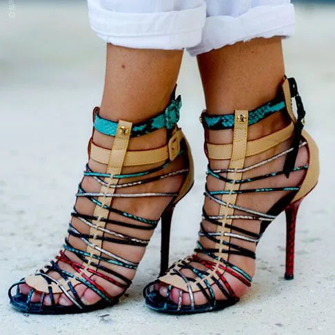 

The Latest 2018 Fashion Mixed Color Fretwork Woman Summer Gladiator Sandals Peep Toe Female Sandals Boots High Heels Shoes Lady