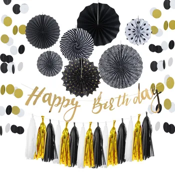 

Birthday Party Decoration Kit Cursive Happy Birthday Banner Circular Garland Paper Fans Tassel Garland Birthday Kids 30th 40th