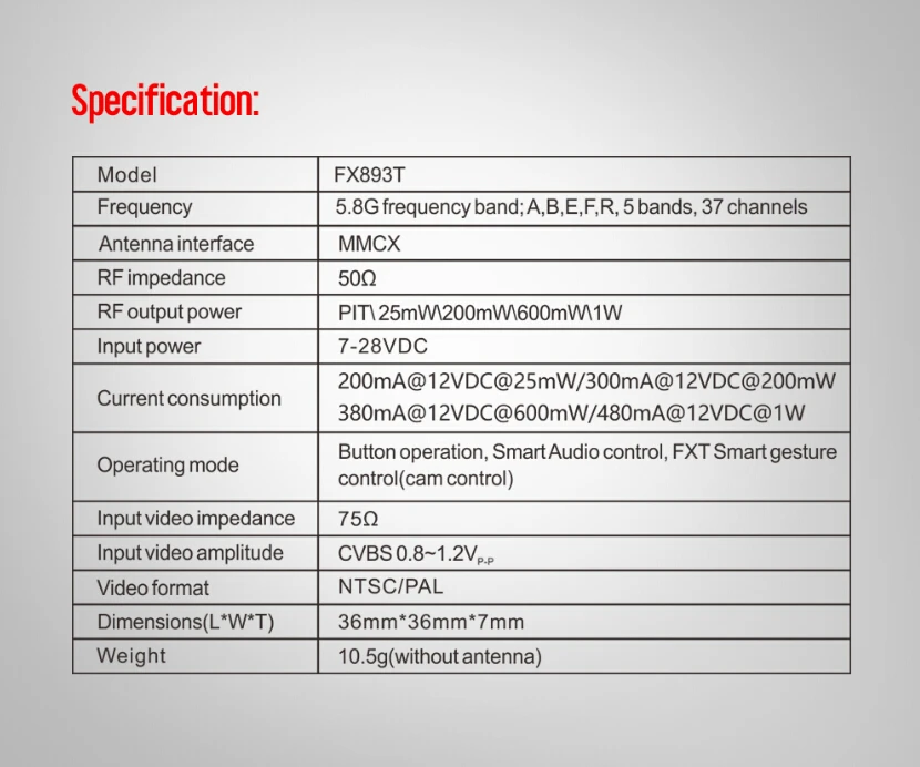 FX892T ARES 5,8G 37CH 25/200/600/1000 мВт Регулируемый fpv-передатчик Поддержка Смарт аудио/дизельное топливо режим MMCX для FPV гоночного дрона с дистанционным управлением