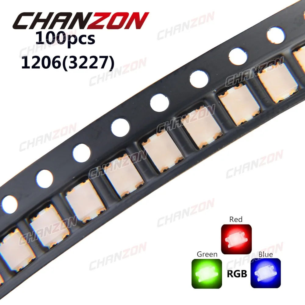 

100pcs 1206 (3227) RGB Common Anode SMD LED Bead Tricolor Red Green Blue 20mA Ultra Bright Chip Light Emitting Diode Lamp SMT