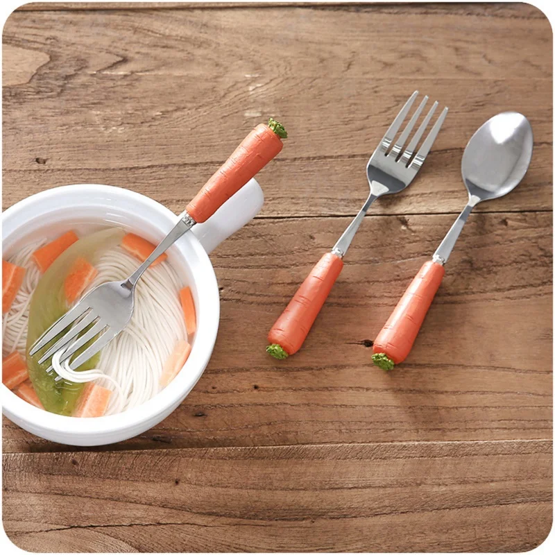 1 шт. творческий кролик с морковкой нож, ложки обеденный из нержавеющей стали набор для детский школьный для детей набор столовой посуды, столовых приборов