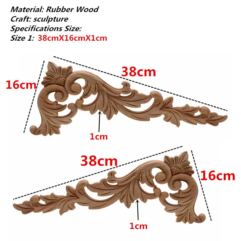 VZLX Винтаж Неокрашенная древесина наклейки с резьбой углу накладка аппликация, рама для домашней мебели Стены Двери шкафа декора ремесла - Цвет: 38X16cm