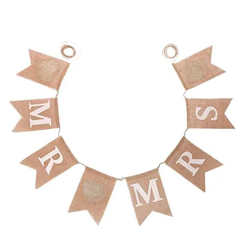 

Mr And Mrs Burlap Bunting Banners Garland Kit and Table Hanging for Vintage Rustic Wedding Backdrop Decoration, 8pc Flags AA8110