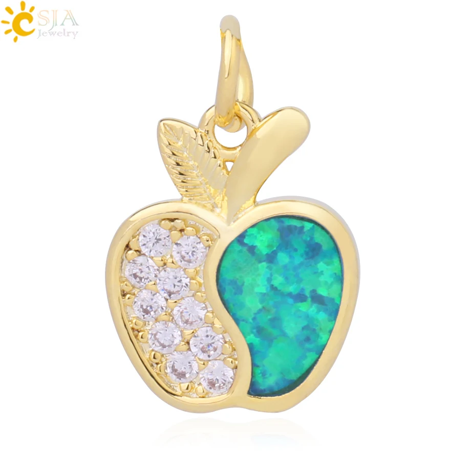 

CSJA Micro Cubic Zirconia Apple Charms Pendant Rose Gold Color Silver Metal Fire Opal Charms for Hand Craft Jewelry Making F961