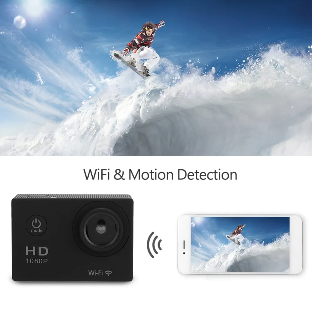 SOONHUA WiFi HD 1080 P экшн-камера 2,0 дюймов TFT ЖК-дисплей 140 широкоугольный 1.3MP Пиксельная видеокамера водонепроницаемые комплекты Oudoor