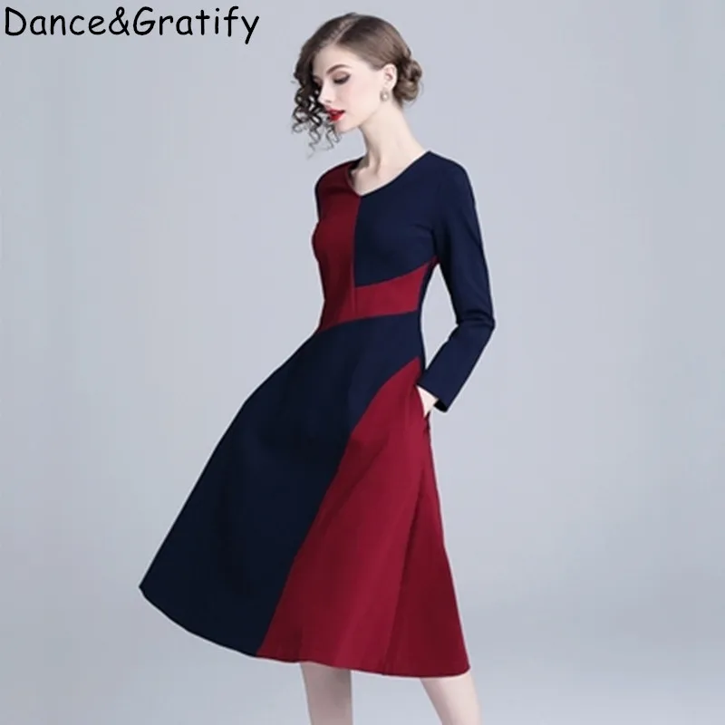 Aliexpress.com : Buy New 2019 Spring Women V neck Red Blue Patchwork ...