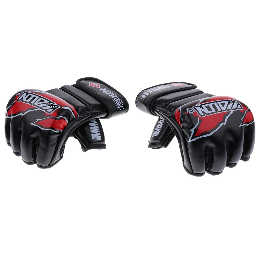 Боксерские перчатки для ММА из искусственной кожи с полупальцами, Санда, боевые перчатки, Муай Тай, тренировочные перчатки для мужчин, для фитнеса, 21,5x12,5x4 см - Цвет: Black