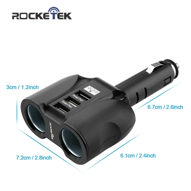 Rocketek USB متعدد المنافذ شاحن سيارة 3.1A 3 USB سريع سريعة تهمة QC 3.0 مقبس ولاعة السجائر الهاتف محول اكسسوارات السيارات-تهمة